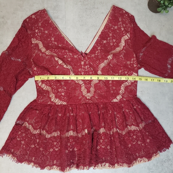 Anthropologie Maeve Red Needlelace Peplum Shirt - Picture 3 of 9